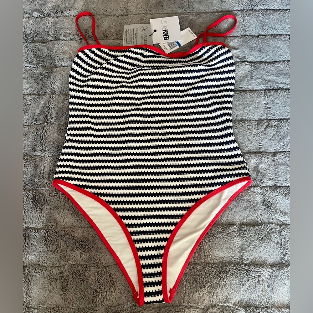 Beach Riot One Piece - Navy and White with Red Trim
